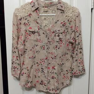 Fun And Flirt Women's Small Pearl Snap Up Lace Cotton Gauzy Light